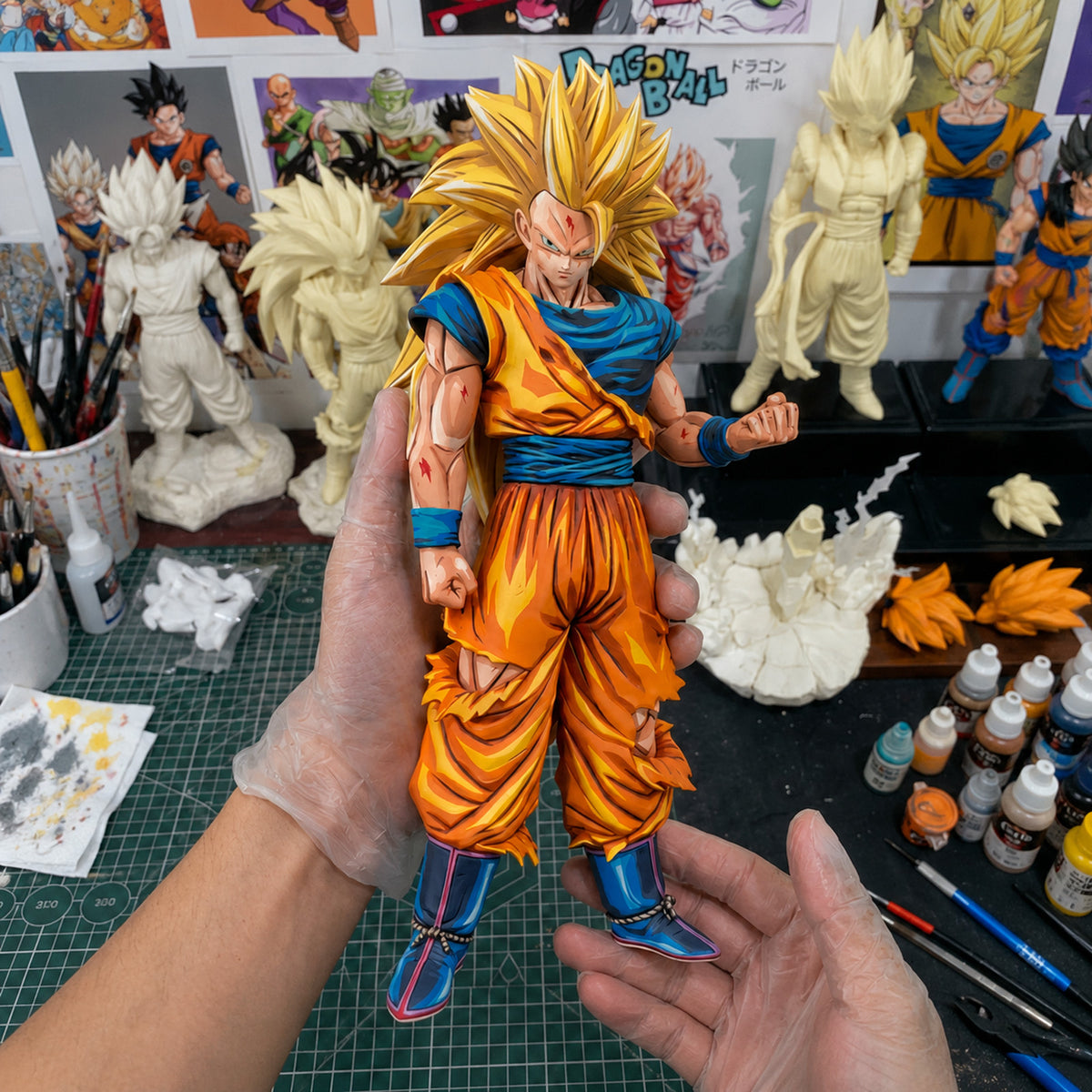 Dragon Ball Z Son Goku Super Saiyan 3 Figure Repaint — hand or studio view