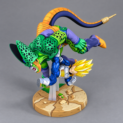 Vegeta versus Cell repaint — elevated studio view
